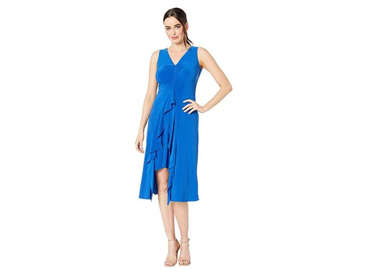 Taylor Ruched Bodice Ruffle Dress (royal) Women's Dress