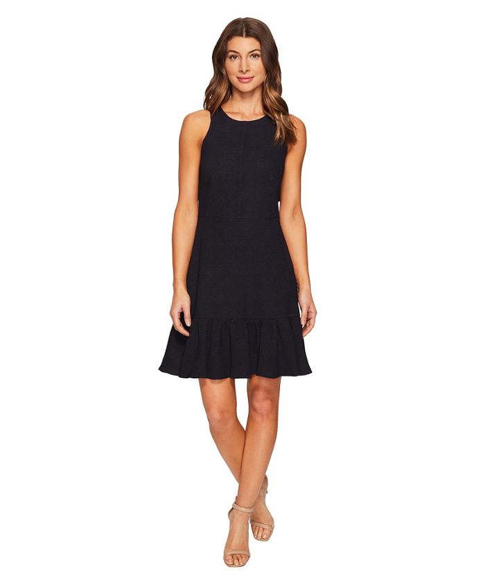 Rebecca Taylor Sleeveless Stretch Texture Ruffle Dress (dark Navy) Women's Dress