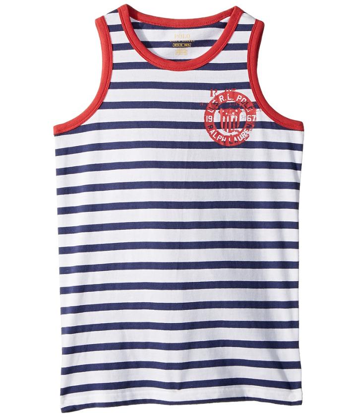 Polo Ralph Lauren Kids Cotton Jersey Graphic Tank Top (big Kids) (white Multi) Boy's Clothing