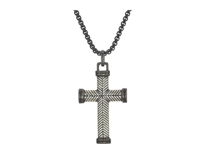Steve Madden Two-tone Oxidized Gunmetal Cross Necklace With 18 Box Chain (silver) Necklace