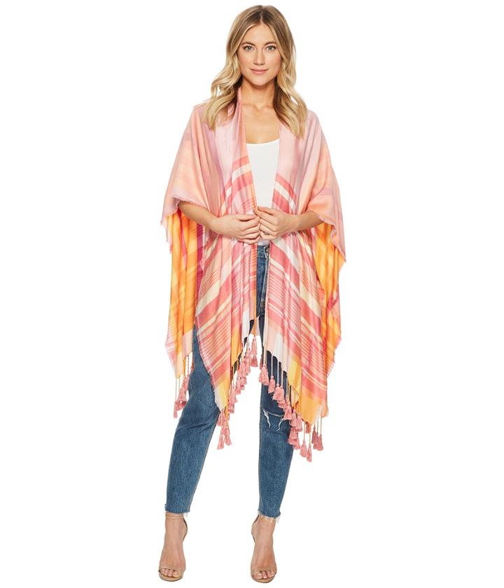 Echo Design Marina Plaid Reversible Ruana (rose Pink) Women's Clothing