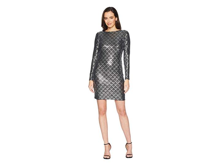 Michael Michael Kors Glitter Long Sleeve Cowl Back Dress (black/silver) Women's Dress