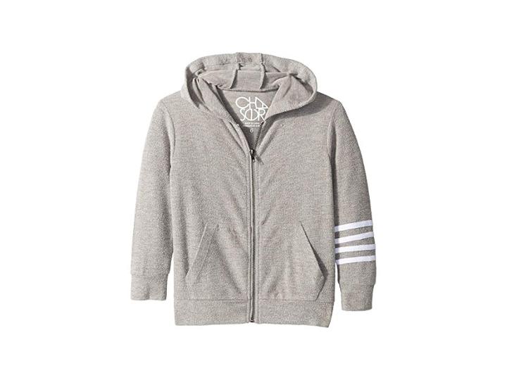 Chaser Kids Extra Soft Love Knit Zip-up Hoodie W/ Arm Stripes (toddler/little Kids) (heather Grey/white) Boy's Sweatshirt