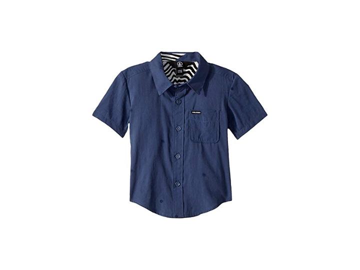 Volcom Kids Bleeker Short Sleeve Shirt (toddler/little Kids) (deep Blue) Boy's Short Sleeve Button Up