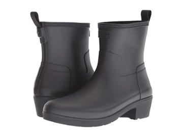 Hunter Refined Low Heel Ankle Biker Rain Boots (black) Women's Rain Boots