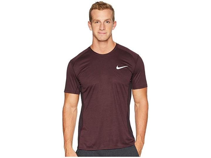 Nike Dry Miler Short Sleeve Running Top (burgundy Ash/heather) Men's Clothing