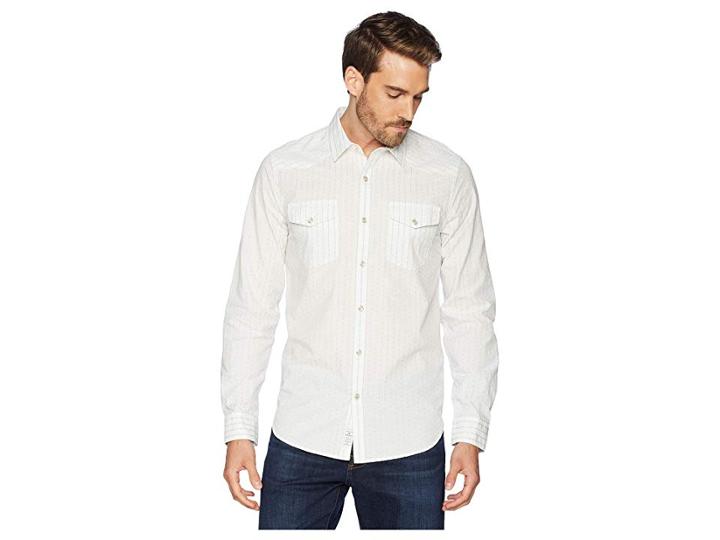 Lucky Brand Dobby Western Shirt (white Stripe) Men's Clothing