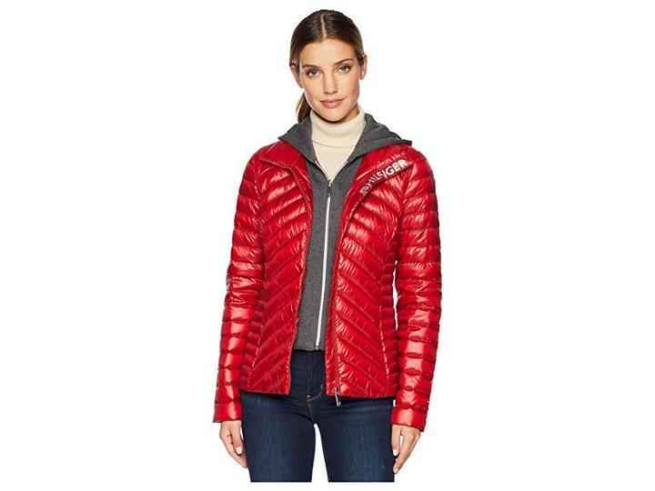 Tommy Hilfiger Iconic Puffer W/ Hood Vestie (salsa) Women's Coat