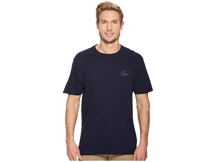 Lacoste Short Sleeve 'graphics' Jersey Bonded Croc Regular (navy Blue/midnight Blue C) Men's Short Sleeve Pullover