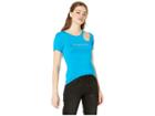 Bebe Short Sleeve Logo Cut Out Tee (menthol Blue) Women's Clothing