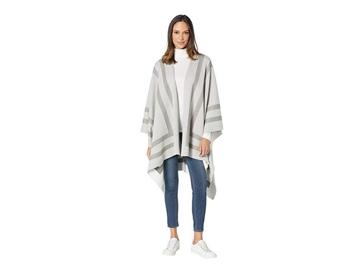 Michael Stars Lisa Reversible Knit Ruana (chalk/heather Grey) Women's Clothing