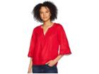 Lauren Ralph Lauren Lace-trim Tissue Linen Top (lipstick Red) Women's Short Sleeve Pullover