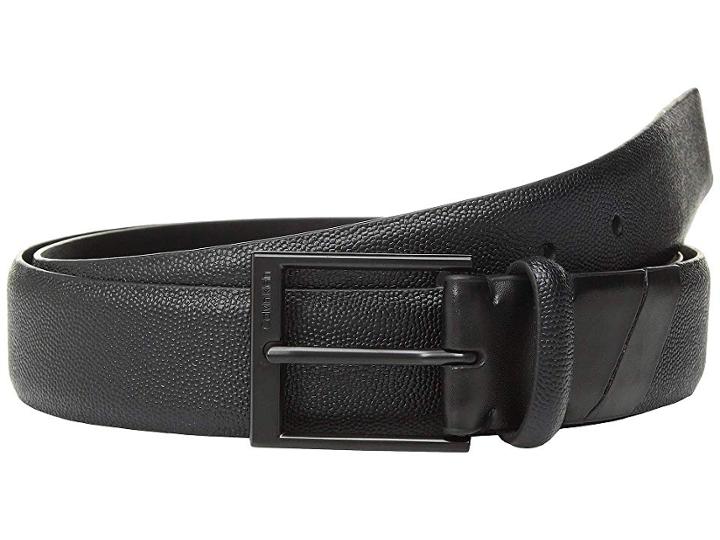 Calvin Klein 35 Mm. Feather Edge W/ Contrast Backtab (black/matte Black) Men's Belts