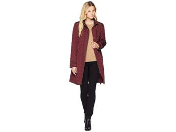 Cole Haan Belted Signature Quilt Zip Front Coat With Trapunto Stitching Details (eggplant) Women's Coat