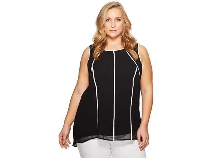 Calvin Klein Plus Plus Size Short Sleeve Chiffon Tunic With Piping (black) Women's Clothing