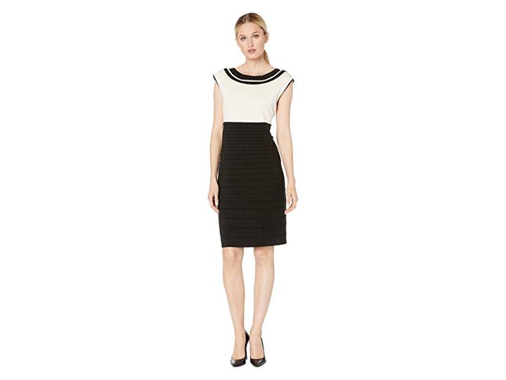 Anne Klein Color Block Scallop Trim Knit Dress (anne Black/anne White) Women's Dress