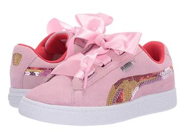Puma Kids Suede Heart Trailblazer Sequins (little Kid) (pale Pink/hibiscus/puma White) Girl's Shoes