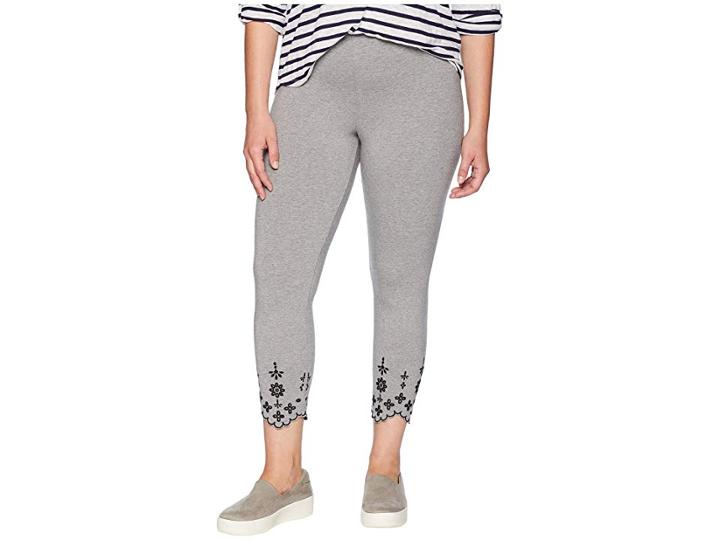 Hue Plus Size Embroidered Hem Cotton Skimmer Leggings (grey Heather) Women's Casual Pants