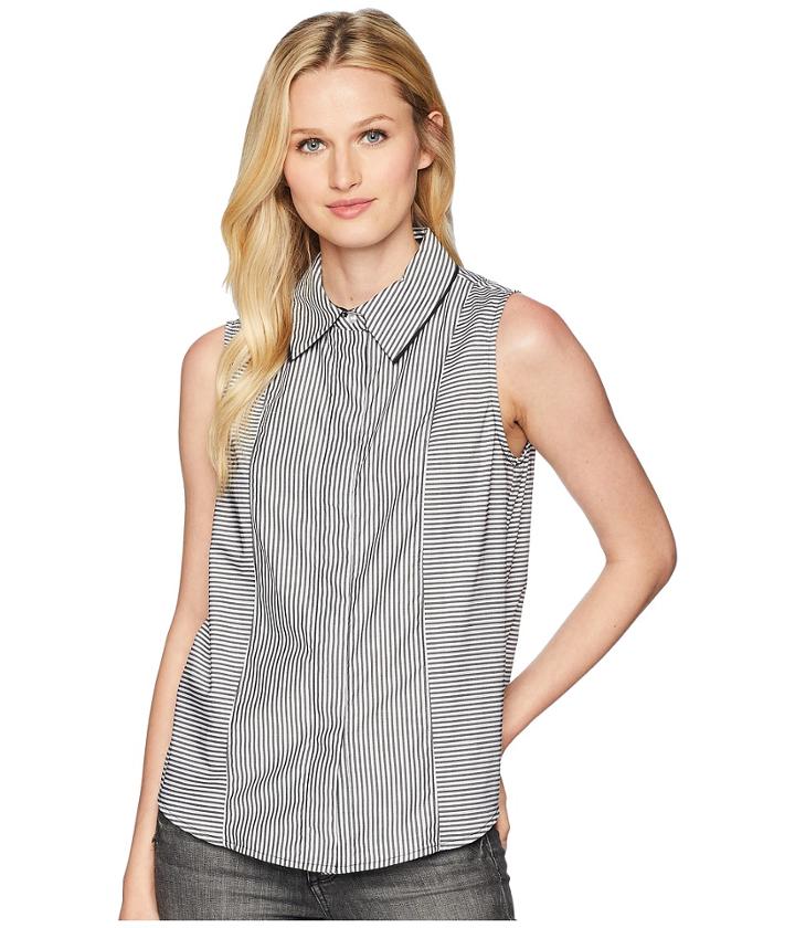 Calvin Klein Sleeveless Woven Pullover Top (black/white) Women's Sleeveless