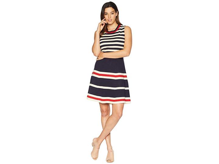 Anne Klein Multi Striped Fit Flare Dress (dark Marine Blue/rope/dark Marine Red) Women's Dress