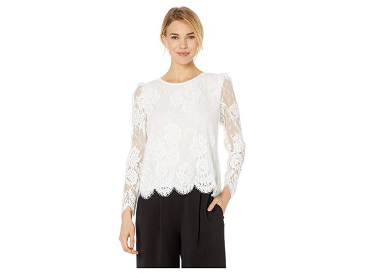 Vince Camuto Long Sleeve Puff Shoulder Floral Lace Blouse (pearl Ivory) Women's Blouse