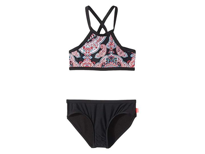 Seafolly Kids Indian Chintz Apron Tankini (little Kids/big Kids) (black) Girl's Swimwear Sets