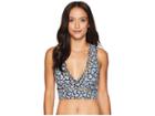Michael Michael Kors Mini Cherry Blossoms Deep V Bikini Crop Top W/ Ladder Insert Removable Soft Cups (new Navy) Women's Swimwear