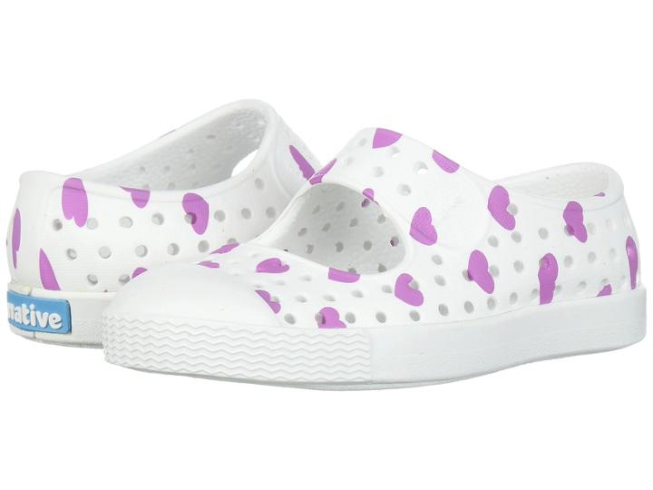 Native Kids Shoes Juniper Print (toddler/little Kid) (shell White/shell White/peace Purple Heart Print) Girls Shoes