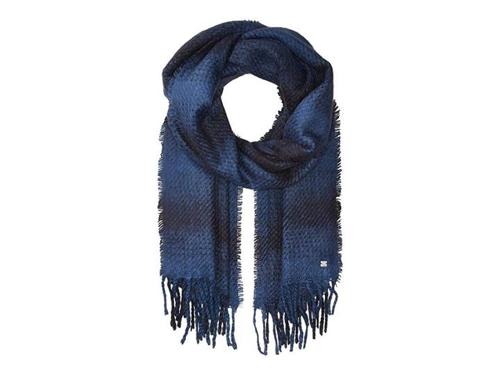 Lauren Ralph Lauren Brushed Plaid Blanket Wrap (navy) Scarves