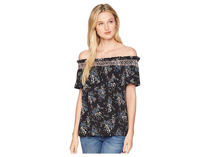 Cece Off The Shoulder Dancing Bouquets Top (rich Black) Women's Clothing