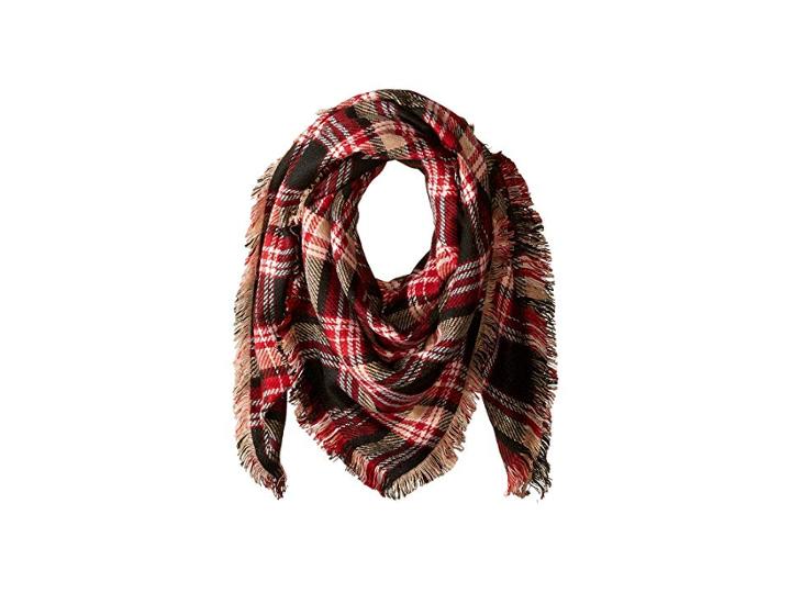 Vince Camuto Plaid Floral Double Face Blanket Square (black/red) Scarves