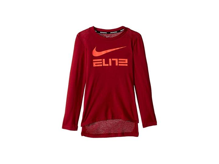 Nike Kids Dry Elite Basketball Long Sleeve Top (little Kids/big Kids) (red Crush/bright Crimson) Boy's T Shirt