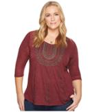 Lucky Brand Plus Size Embroidered Bib Tee (tawny Port) Women's T Shirt