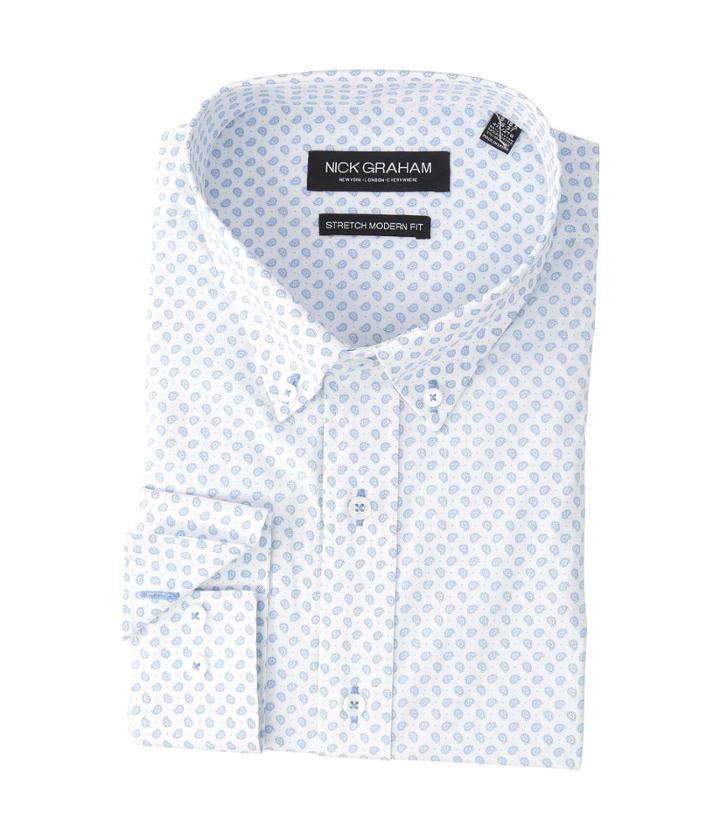 Nick Graham Pine Print Stretch Shirt (light Blue) Men's Long Sleeve Button Up