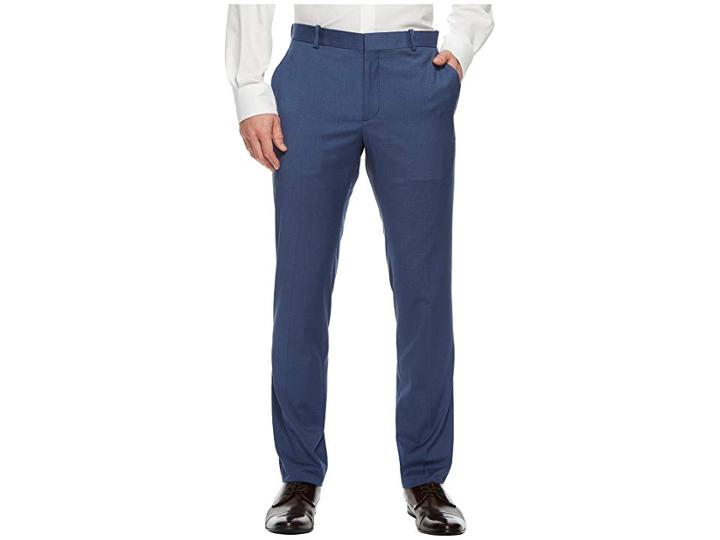 Perry Ellis Portfolio Slim Fit Subtle Check Plaid Pants (coastal Fjord) Men's Dress Pants