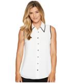 Vince Camuto Sleeveless Button Down Collared Blouse W/ Contrast (new Ivory) Women's Blouse