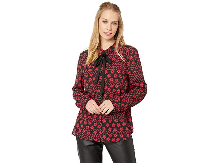 Bcbgeneration Button Down Shirt W/ Neck Tie (red/black Combo) Women's Clothing