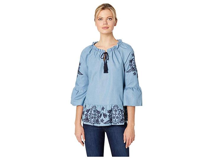 Scully Jocelynn Peplum Blouse With Embroidery (blue) Women's Blouse