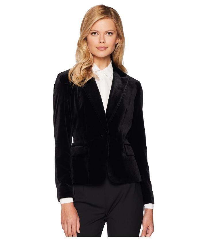 Tahari By Asl One-button Velvet Jacket (black) Women's Coat