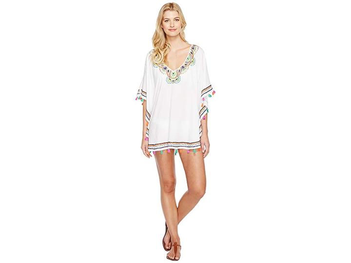 Trina Turk Paisley Embroidery Caftan Cover-up (white) Women's Swimwear