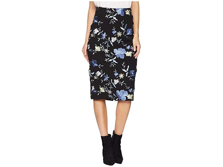 Eci Scuba Floral Midi Skirt (black/blue) Women's Skirt