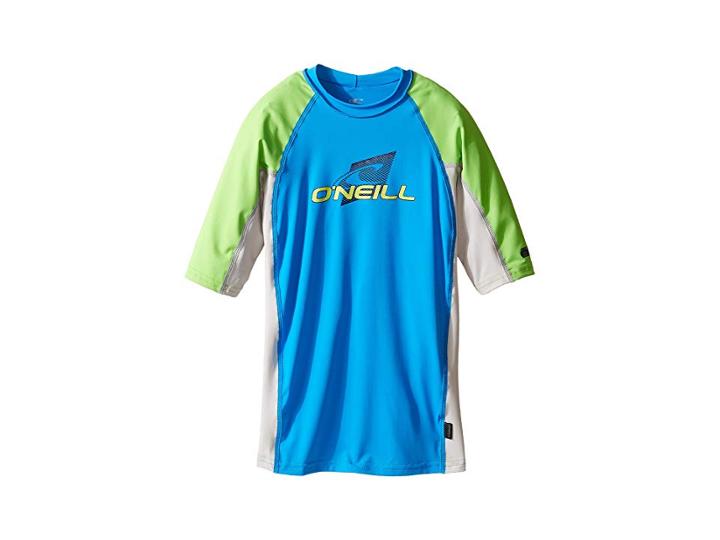 O'neill Kids Skins Short Sleeve Crew (little Kids/big Kids) (brite Blue/lunar/dayglo) Kid's Swimwear