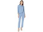 Tahari By Asl Envelope Collar With Snap Close Button Detail Pants Suit (antique Blue) Women's Suits Sets