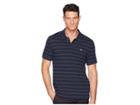 Lacoste Short Sleeve Regular Fit Petit Pique Polo W/ Fine Stripes (meridian Blue/black) Men's Clothing