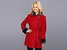 Esprit - Asymmetrical Belted Wool Coat With Faux Fur Removable Collar/cuffs (red Dahlia