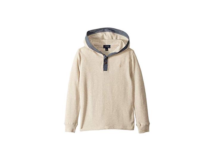 Polo Ralph Lauren Kids Waffle Knit Cotton Hoodie (little Kids/big Kids) (new Sand Heather) Boy's Sweatshirt