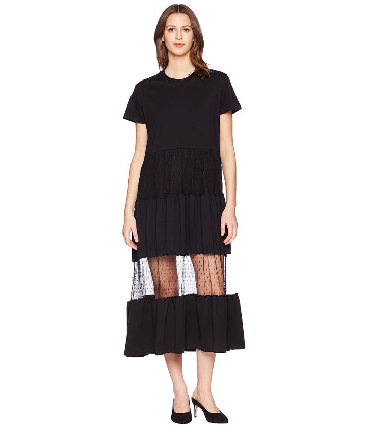 Red Valentino Cotton Jersey And Point D'esprit T-shirt Dress (nero) Women's Dress