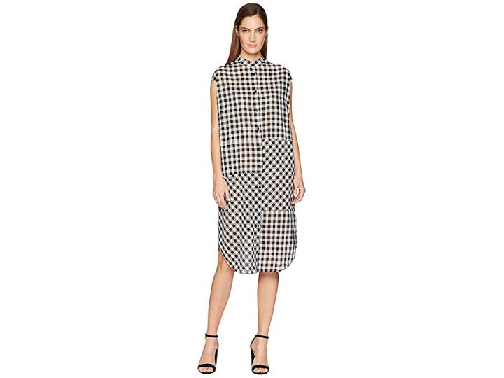 Mcq Cut Up Sleeveless Shirtdress (black/white Gingham) Women's Dress
