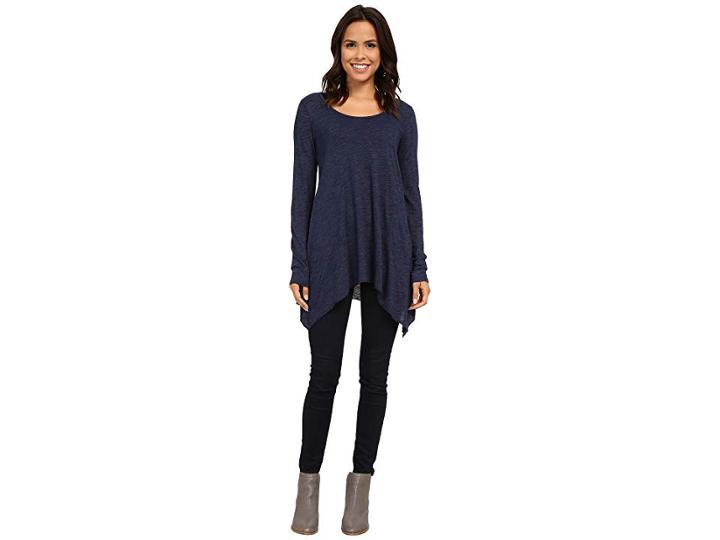 Allen Allen L/s Angled 2-pocket Scoop Tunic (lapis) Women's Long Sleeve Pullover