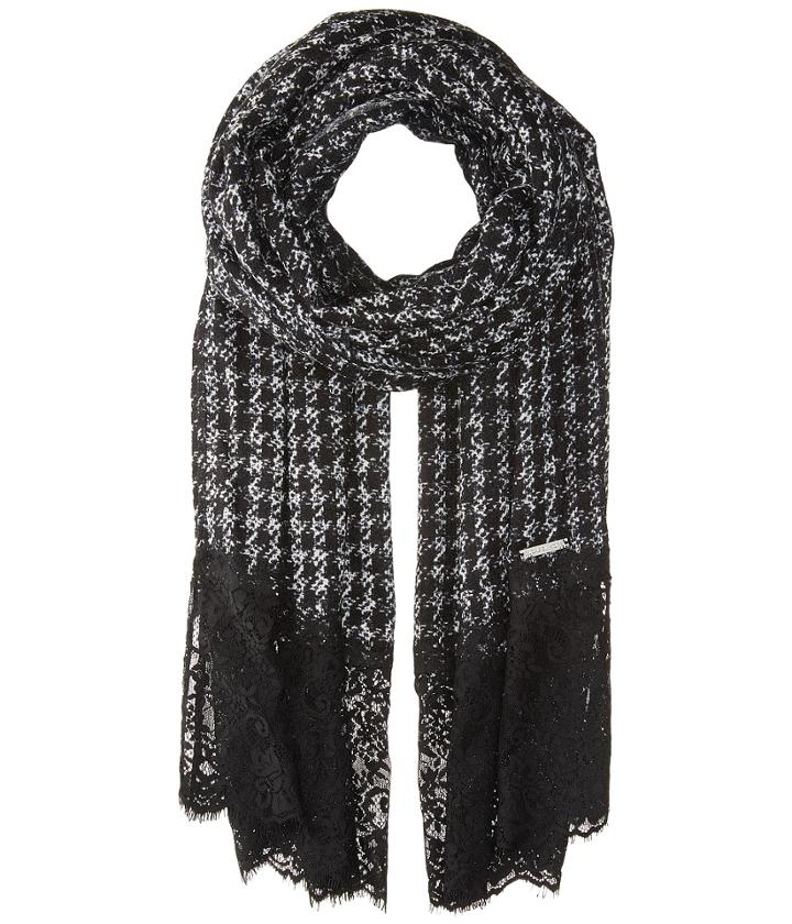 Michael Michael Kors Paisley Houndstooth Oblong (black) Scarves